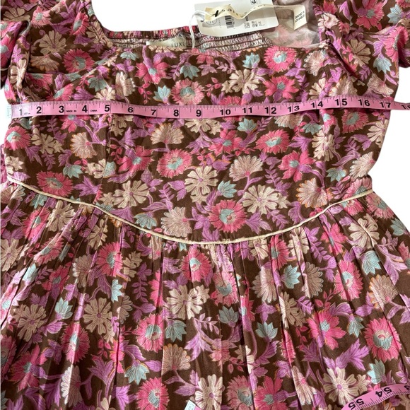 NWT Saltwater LUXE Floral Boho Mini Dress Size L Smocked Back Pockets Lined - Picture 8 of 15